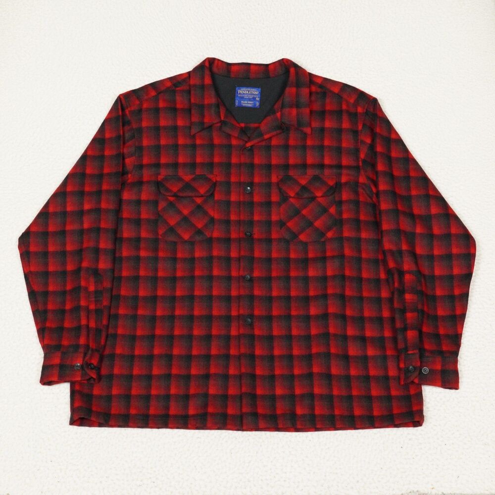 VTG Pendleton Board Shirt Mens XXL Plaid Red Wool Flap Pockets Loop Collar